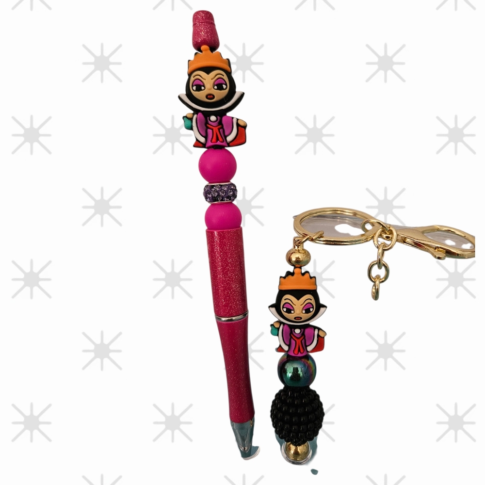 Pink and Black Character Pen and Keychain Set
